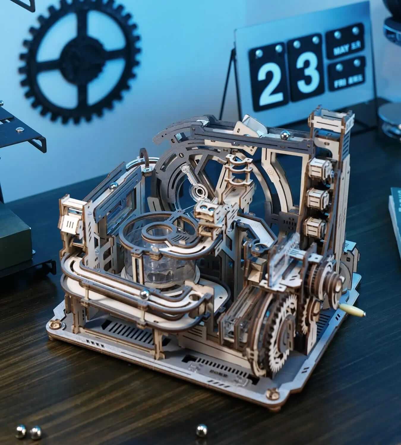 Robotime Rokr Electric Model Kit Marble Spaceport β 3D Wooden Puzzle Building Toy for Teens and Adults