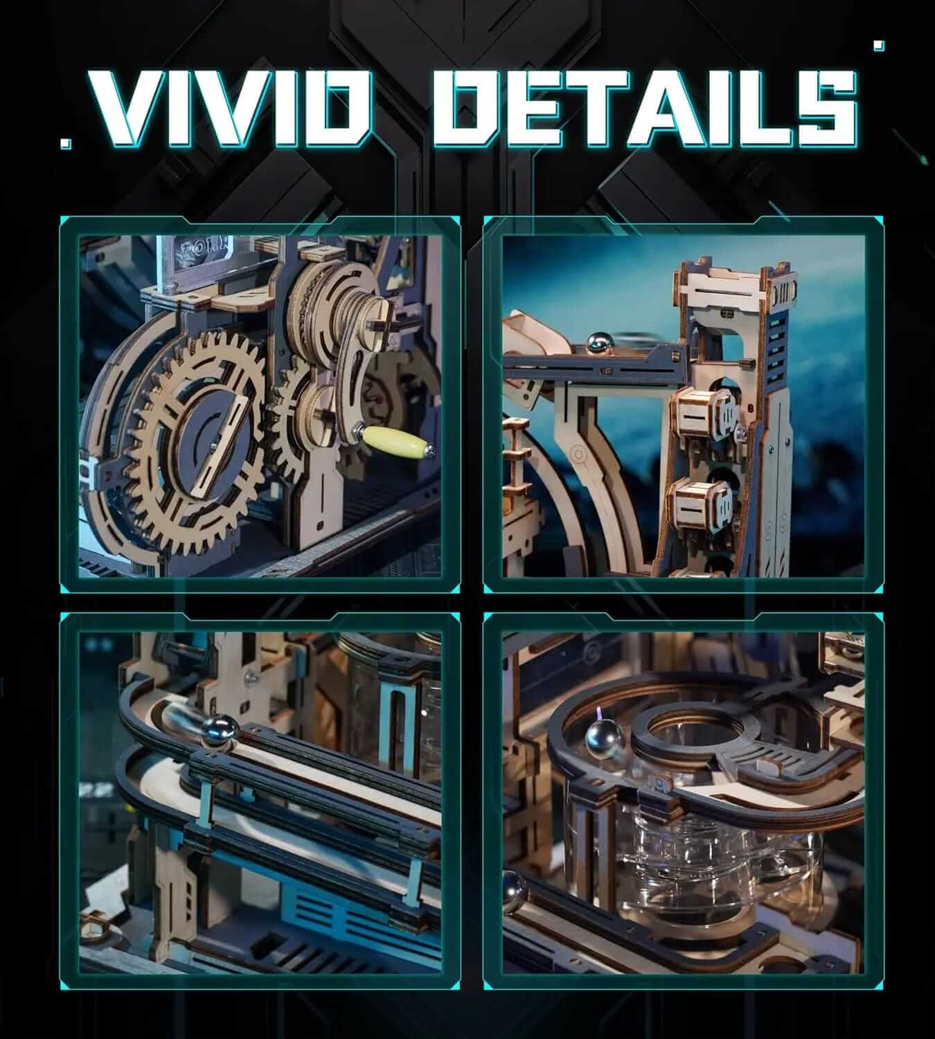 3D Marble Spaceport Puzzle Kit β Robotime Rokr Electric Wooden Model for Men, Women, and Teens