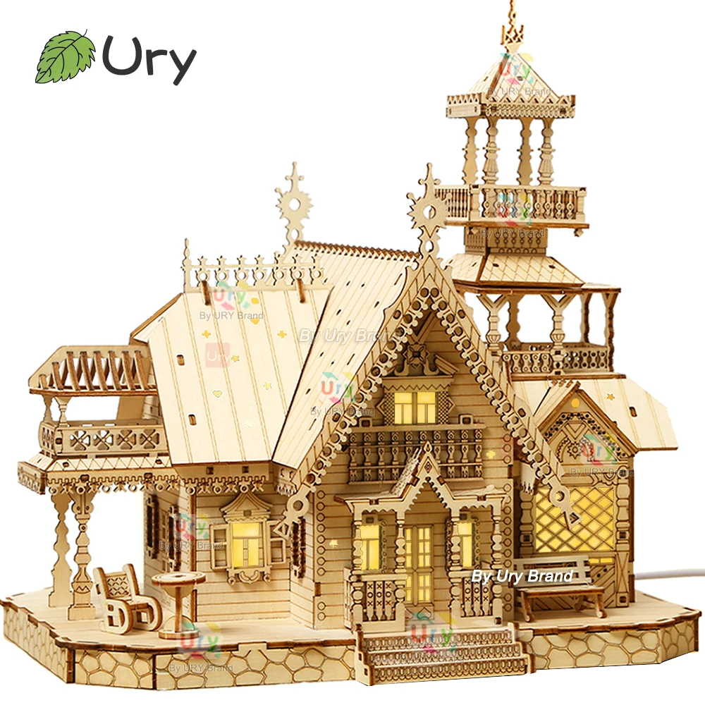 Wooden puzzle villa house royal castle decoration