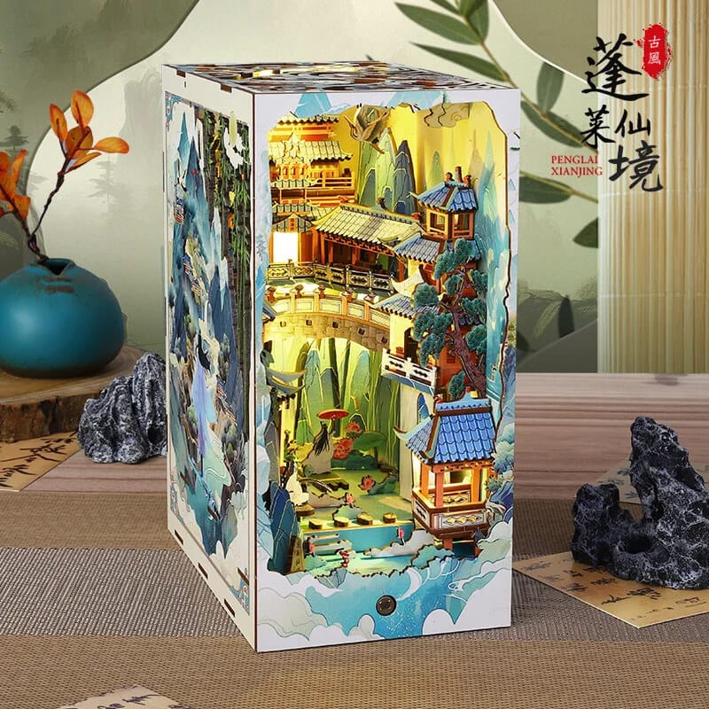 Miniature Book Nook Shelf Insert with Wooden Dollhouse and Furniture