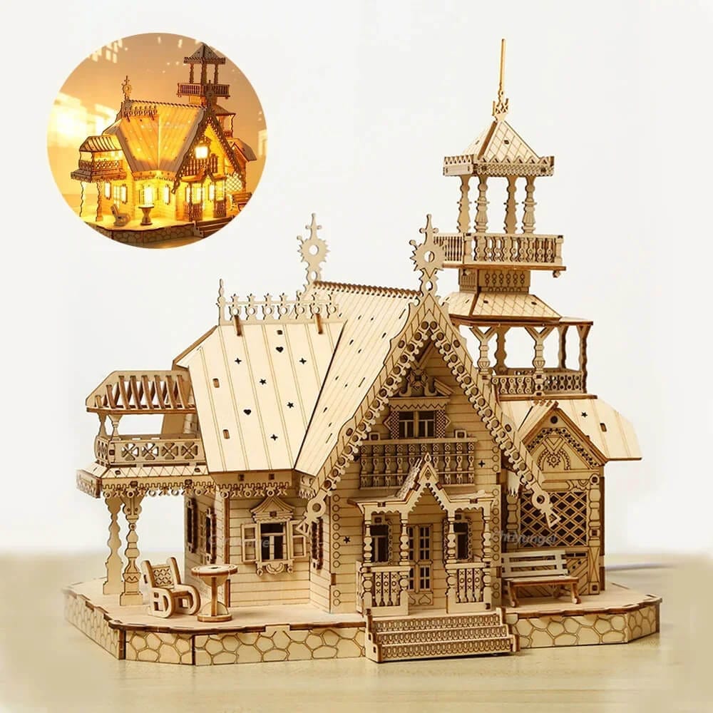 DIY wooden castle villa model assembly kit β decorative desk ornament gift