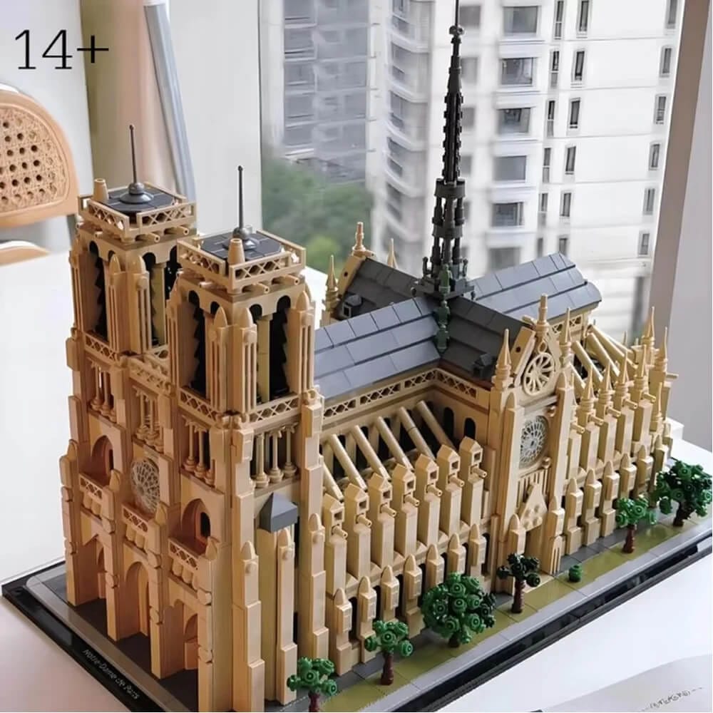 Notre-Dame de Paris miniature model kit showing detailed arches and spires