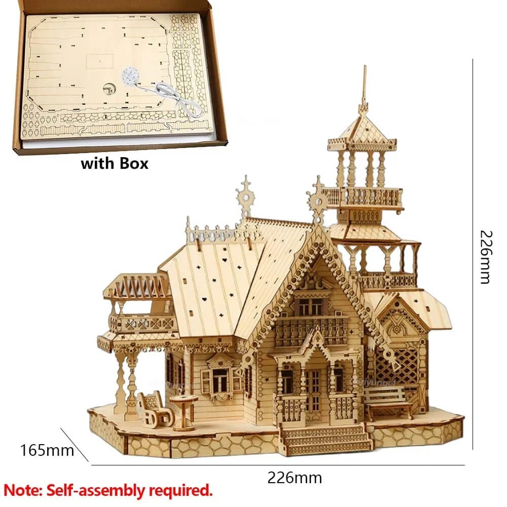 3D wooden castle villa assembly model with light β desk decoration gift idea