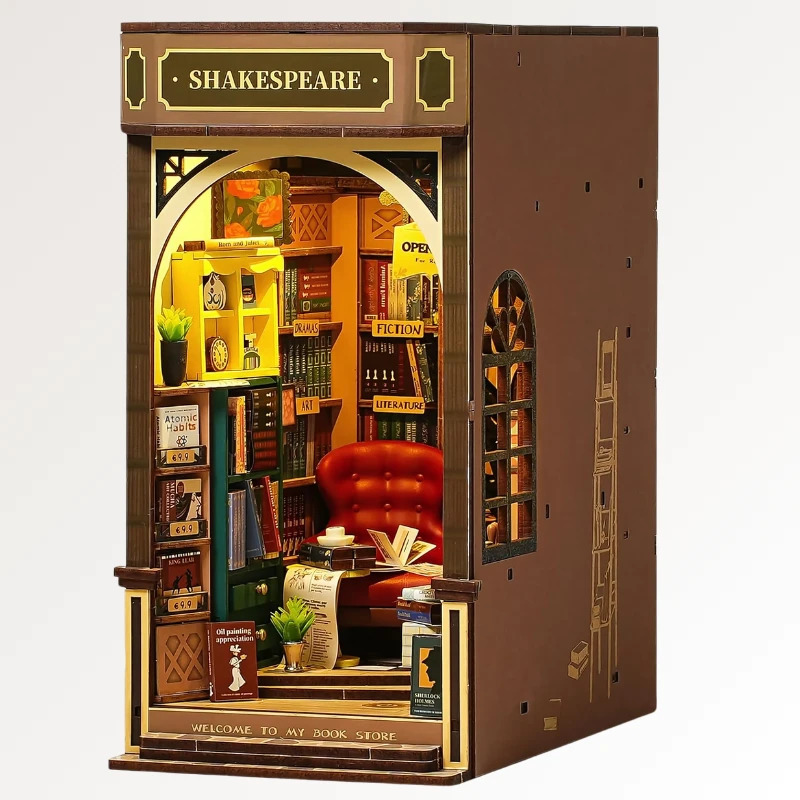 Robotime bookstore book nook wooden puzzle kit detailed interior